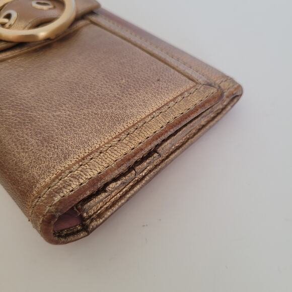 Coach Wallet All Leather Envelope 8x4 Large Buckle Gold Pink Metallic Clutch - Picture 8 of 9